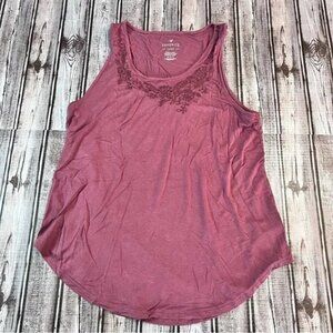 American Eagle Maroon Floral Embroidered Favorite Tank size Medium *